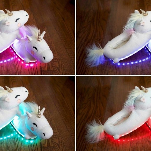Unicorn Light Up Slippers Kids Women's - Picture 2 of 3